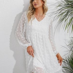 Blooming Jelly Women's XXL Flowy Babydoll Chiffon Long Sleeved V Neck Tunic